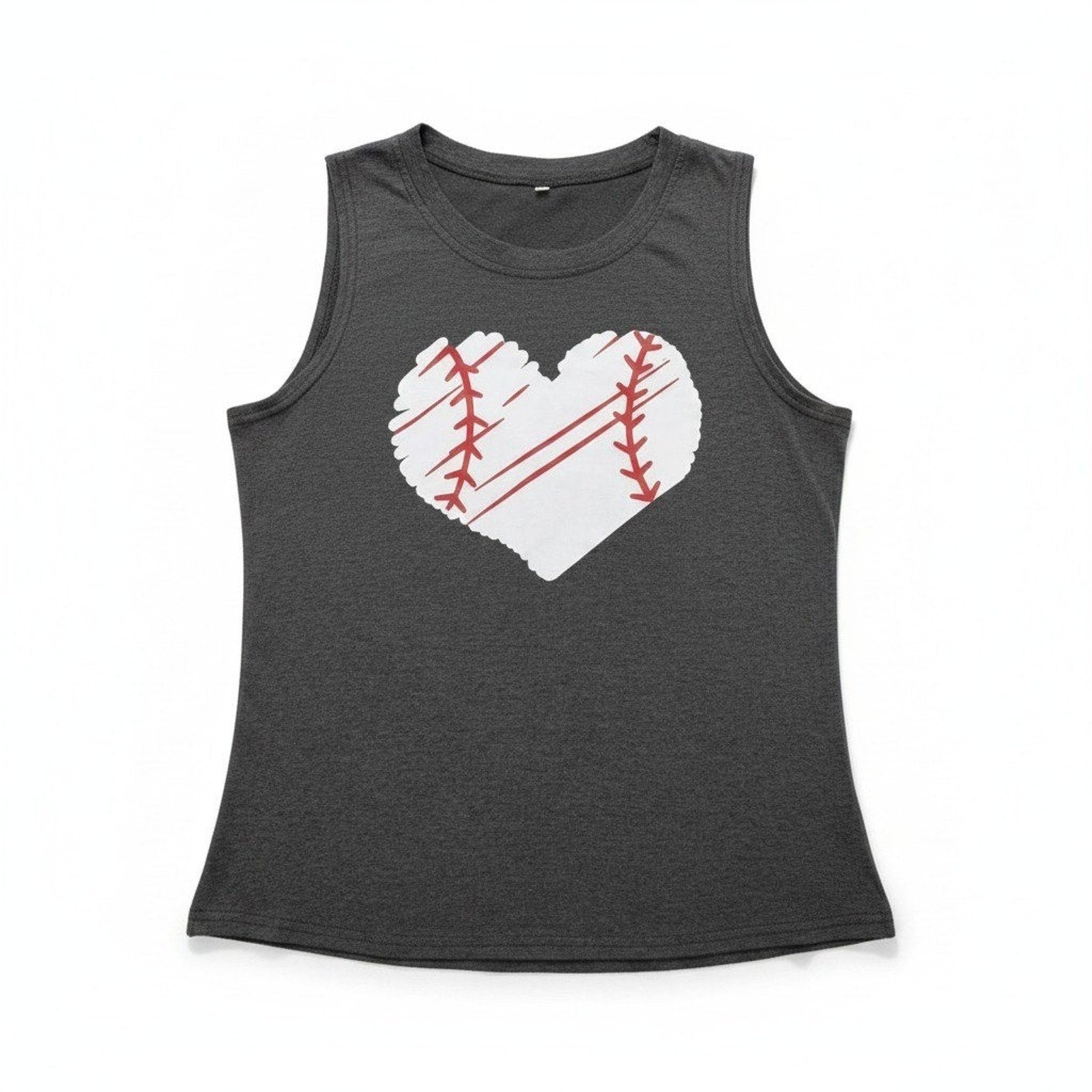 Womens L Gray Baseball Heart Graphic Muscle Tank Top Casual Athleisure Workout