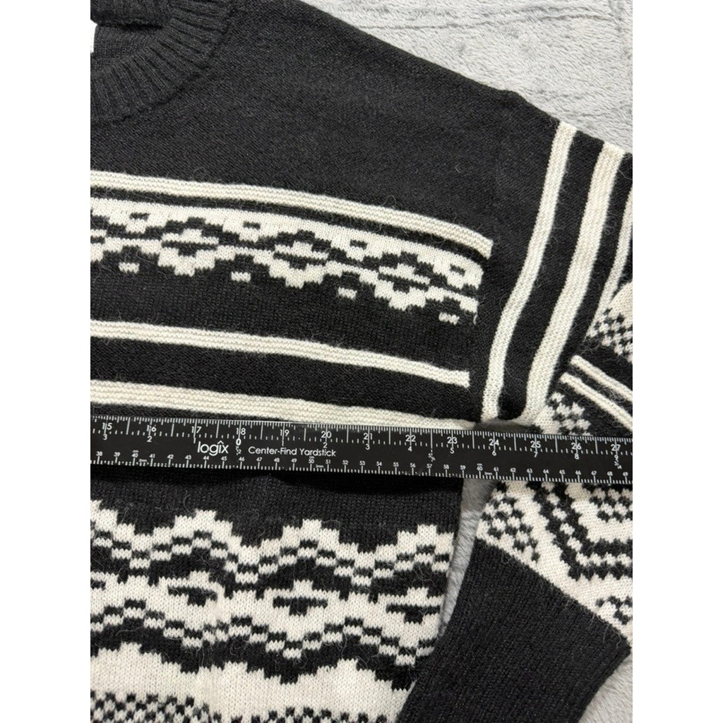 Old Navy Womens Black White Fair Isle Go-Recycled Crewneck Sweater Large Nordic