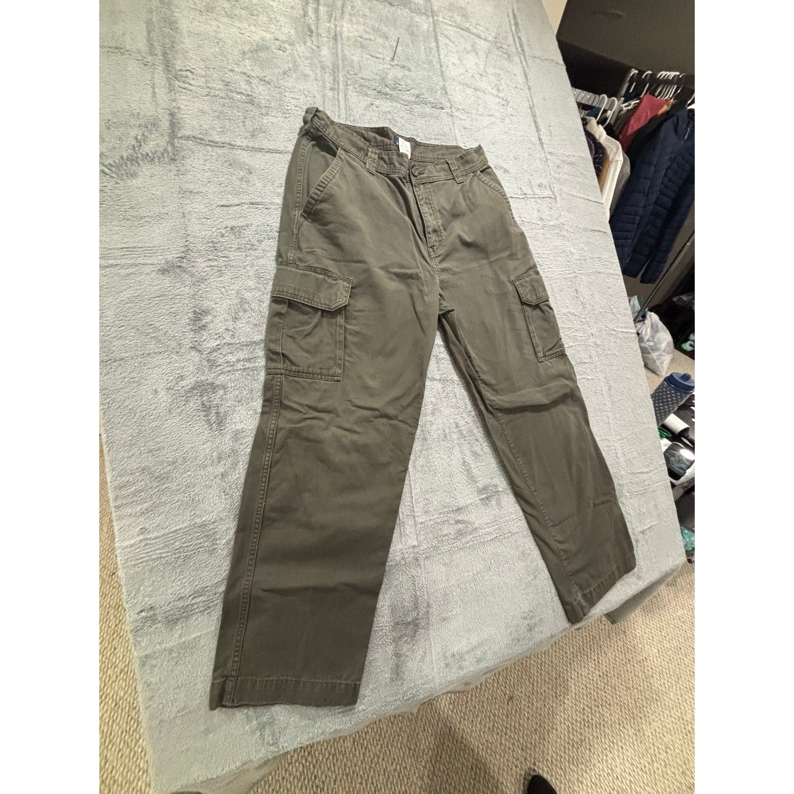Basic Editions 36x32 Olive Green Cargo Pants Mens Casual Vintage Style