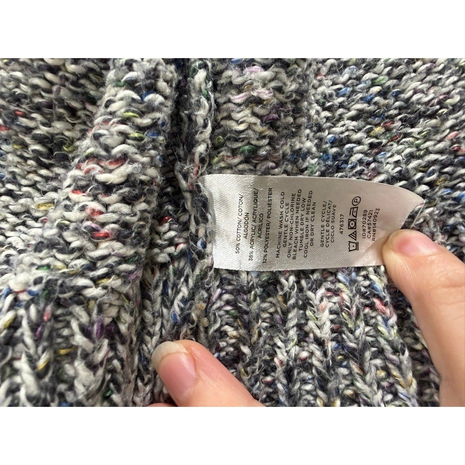 LOFT Outlet Womens Gray Marled Knit Open Front Cardigan Sweater Large Confetti