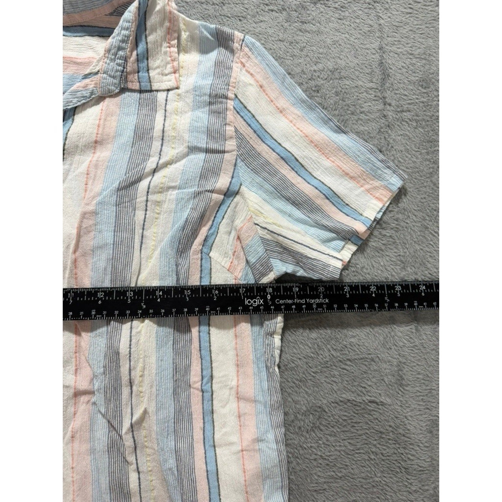 Erika Button Up Shirt Womens L Multicolor Stripe Cotton Short Sleeve Casual