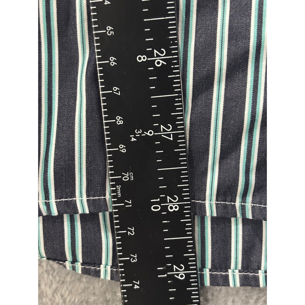 Tommy Hilfiger L Green Blue Striped Button Down Shirt Mens Custom Fit Preppy