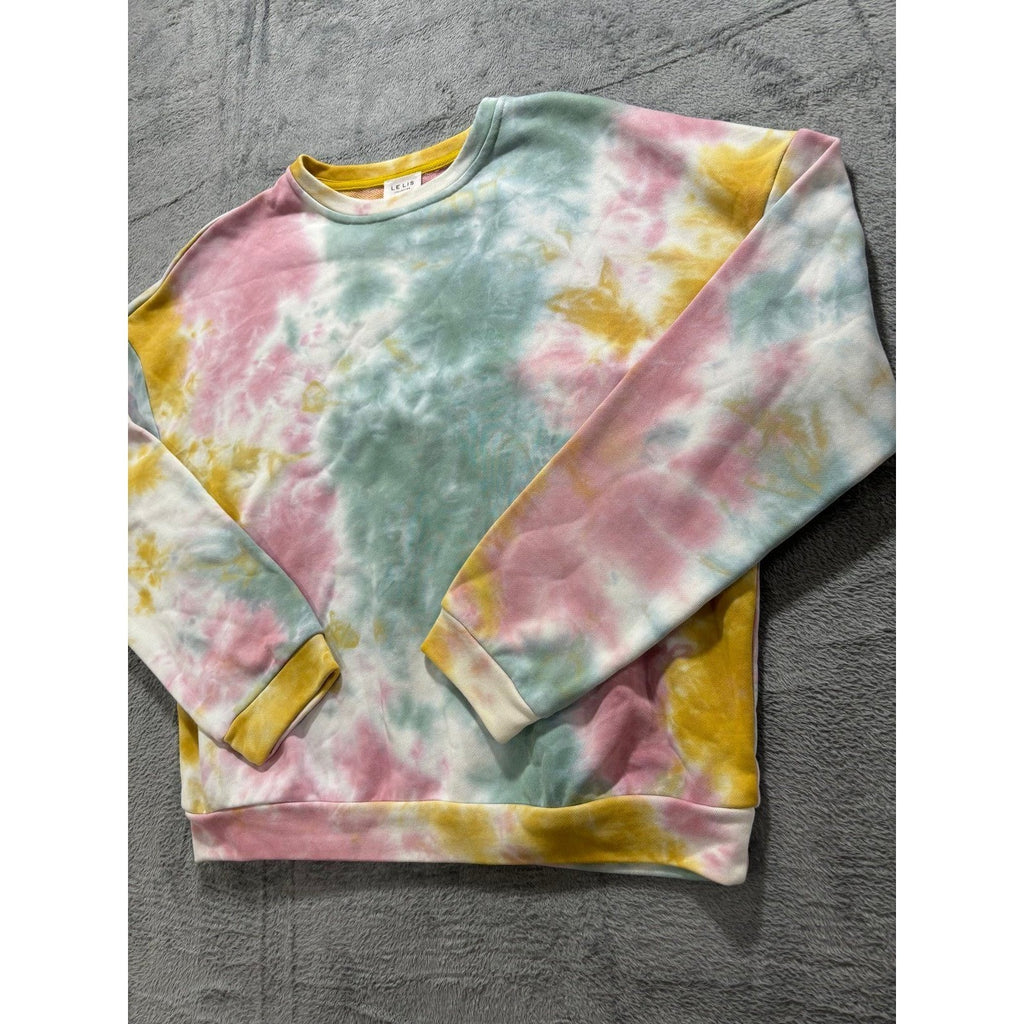 Le Lis Womens M Pink Yellow Tie Dye Sweatshirt Crewneck Pullover Boho Casual