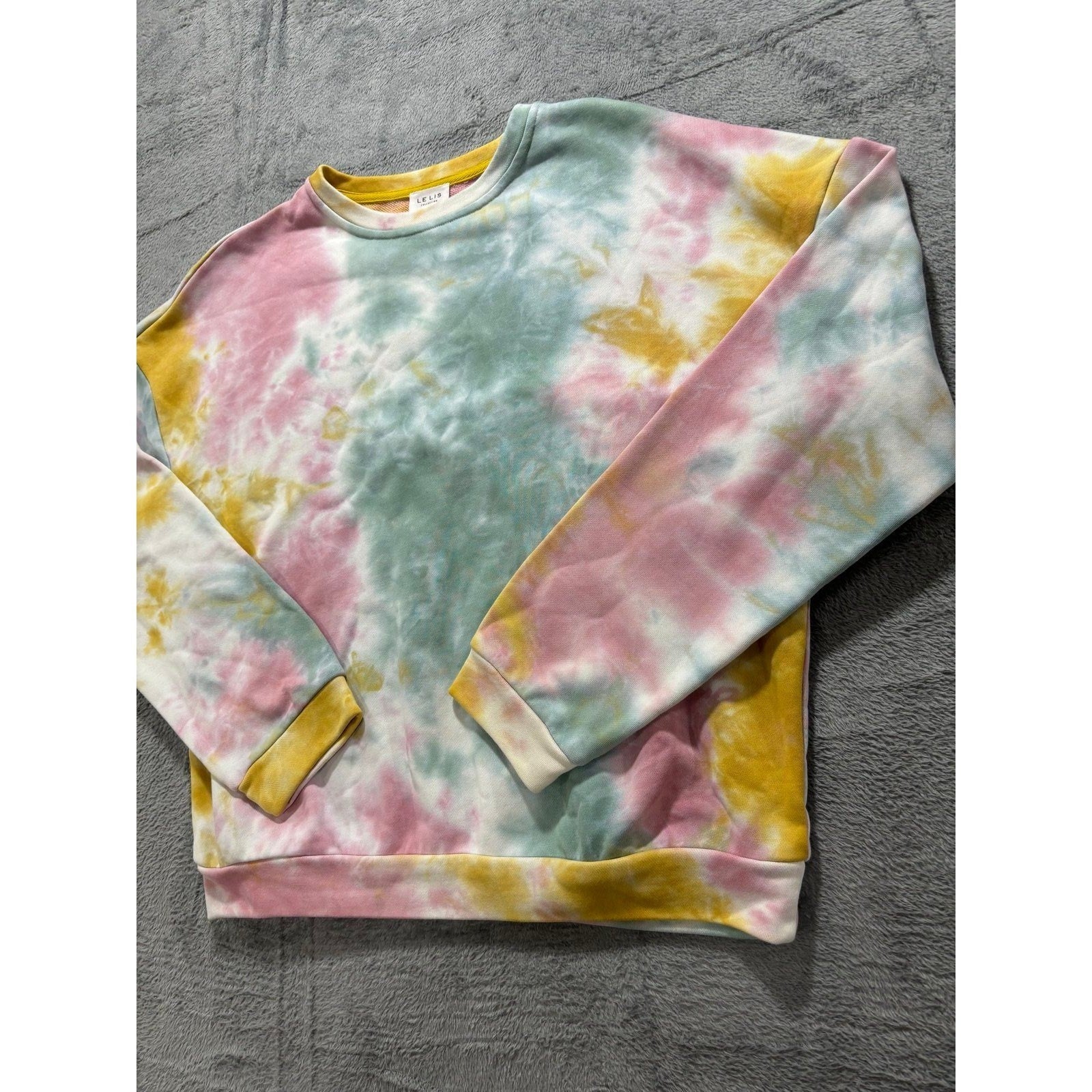 Le Lis Womens M Pink Yellow Tie Dye Sweatshirt Crewneck Pullover Boho Casual