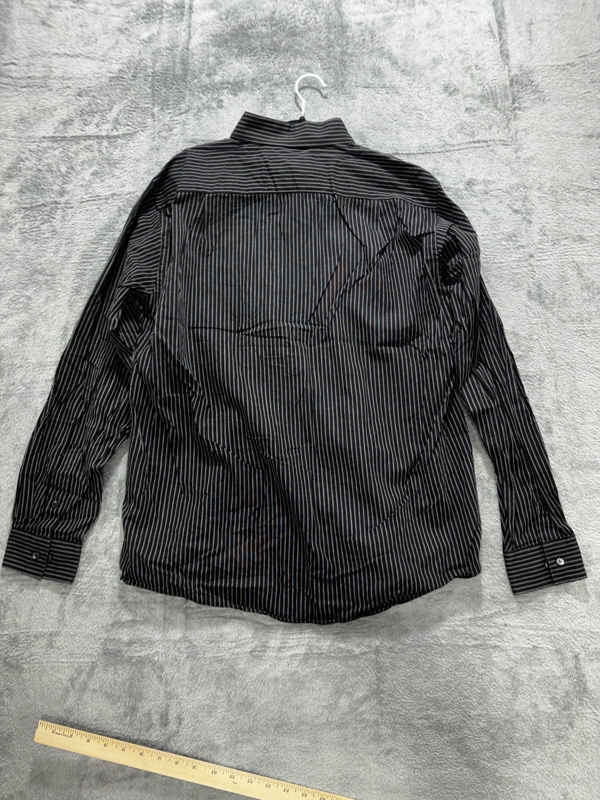 BCBG Attitude Mens L 16 1/2 34/35 Black Striped Long Sleeve Button Up Shirt