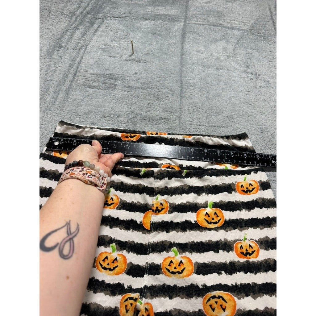 LuLaRoe Womens Halloween Leggings TC Black White Stripe Pumpkin Jack-O-Lantern