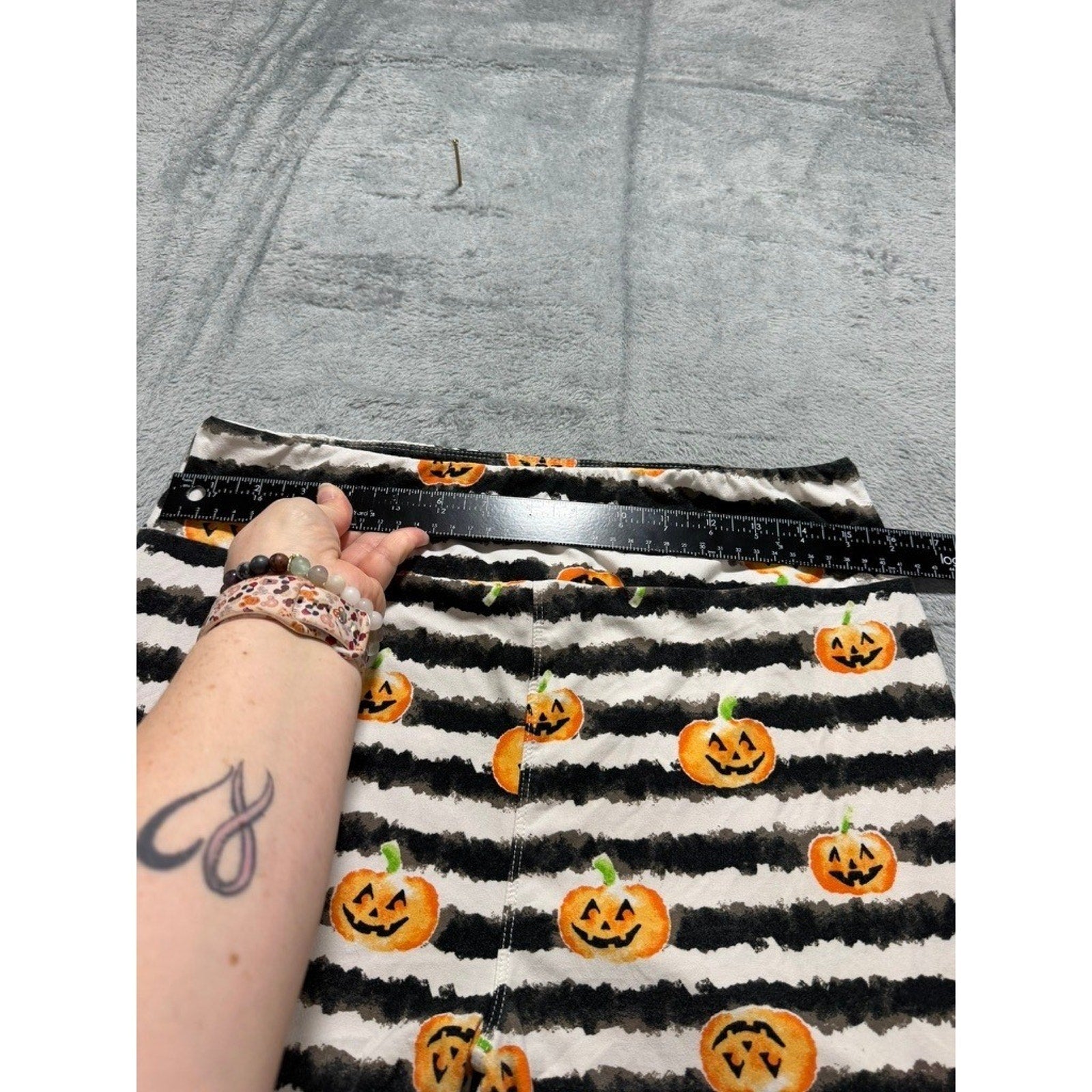 LuLaRoe Womens Halloween Leggings TC Black White Stripe Pumpkin Jack-O-Lantern