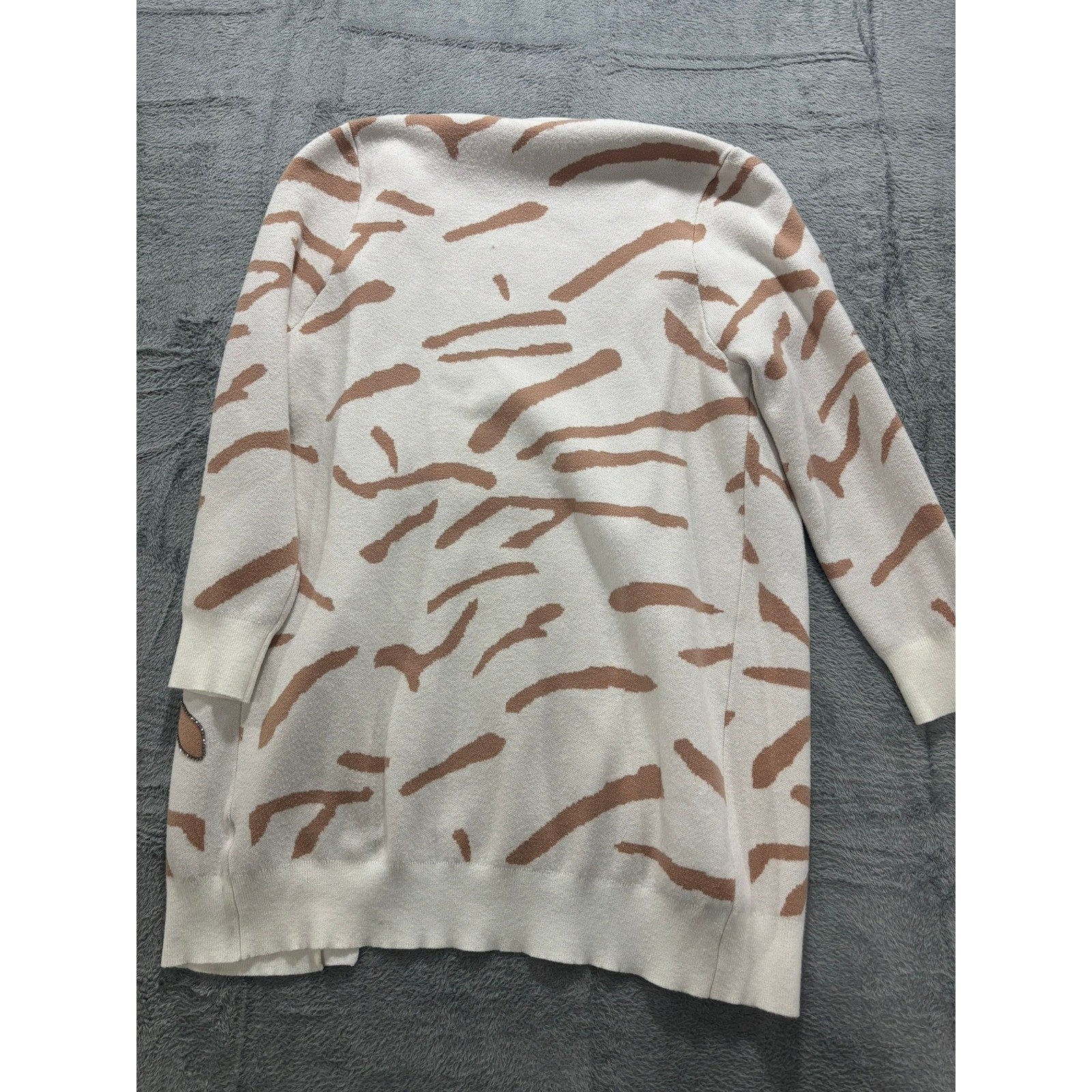 Ontwelfth Cardigan Womens Small Open Front Animal Print Cream Beige Knit