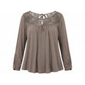 Maurices Womens XL Taupe Lace Yoke Tie Back Long Sleeve Ruched Peasant Top