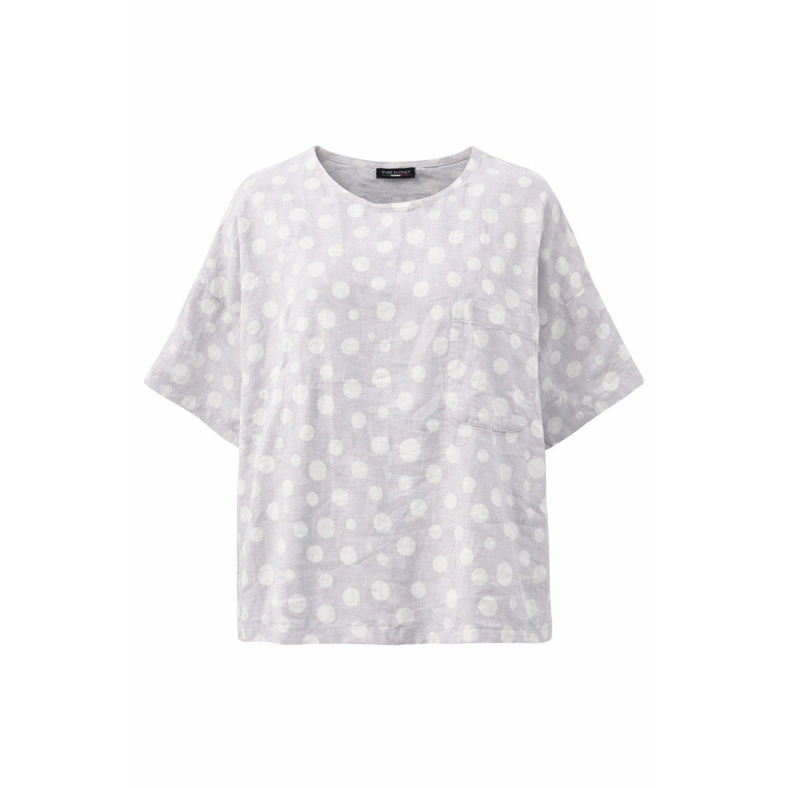 Made Italy Blouse Womens L Polka Dot Linen Oversized Boxy Pocket Minimal