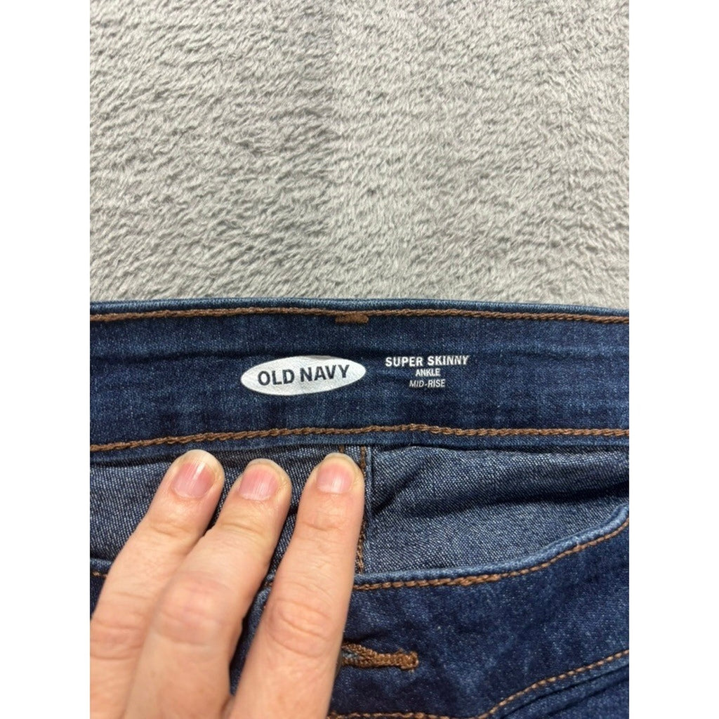 Old Navy Super Skinny Ankle Jeans Womens 16 Short Dark Wash Mid Rise Blue Denim