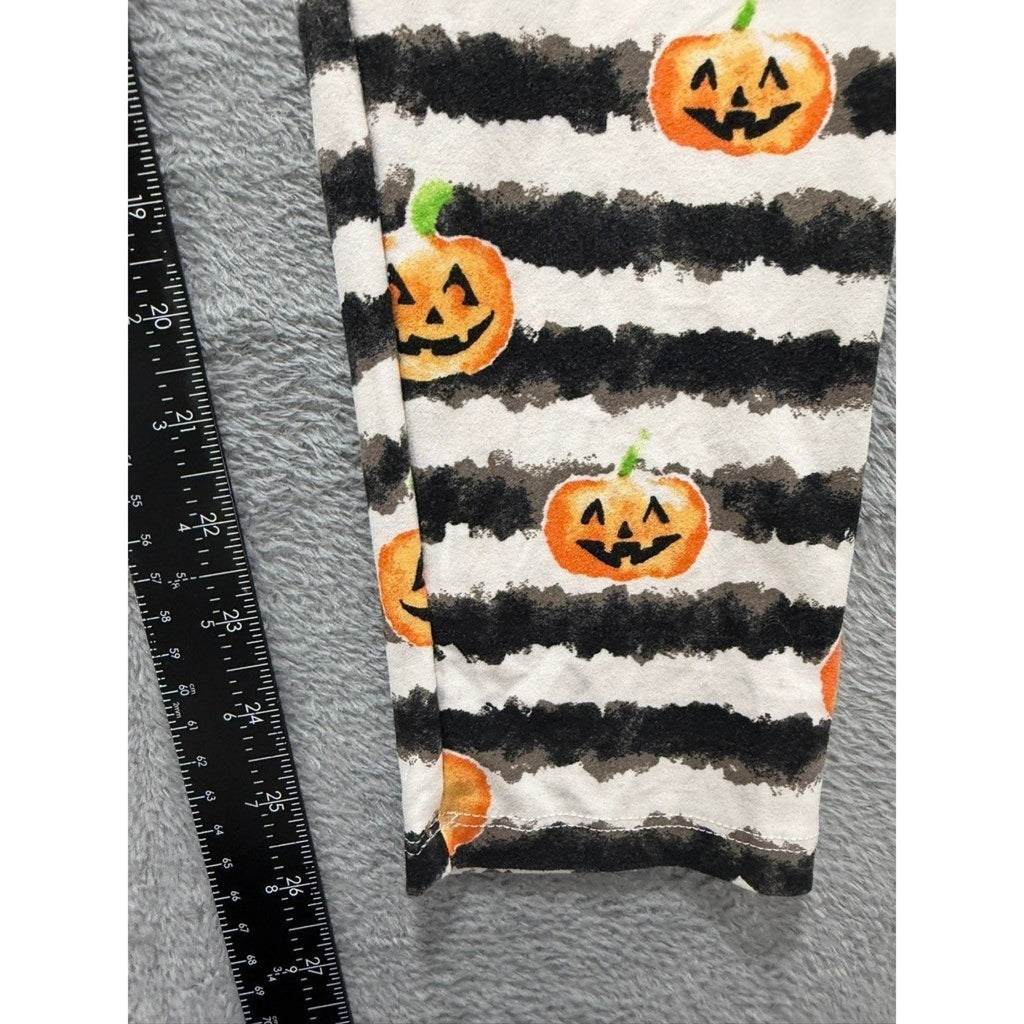 LuLaRoe Womens Halloween Leggings TC Black White Stripe Pumpkin Jack-O-Lantern