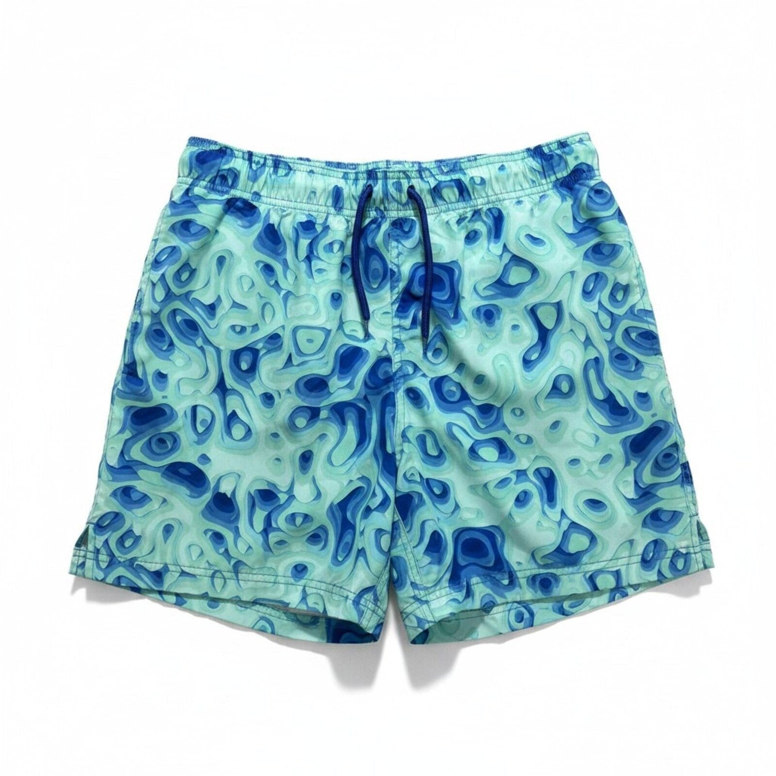 George M Blue Green Abstract Swirl Print Swim Trunks Shorts Casual Beachwear