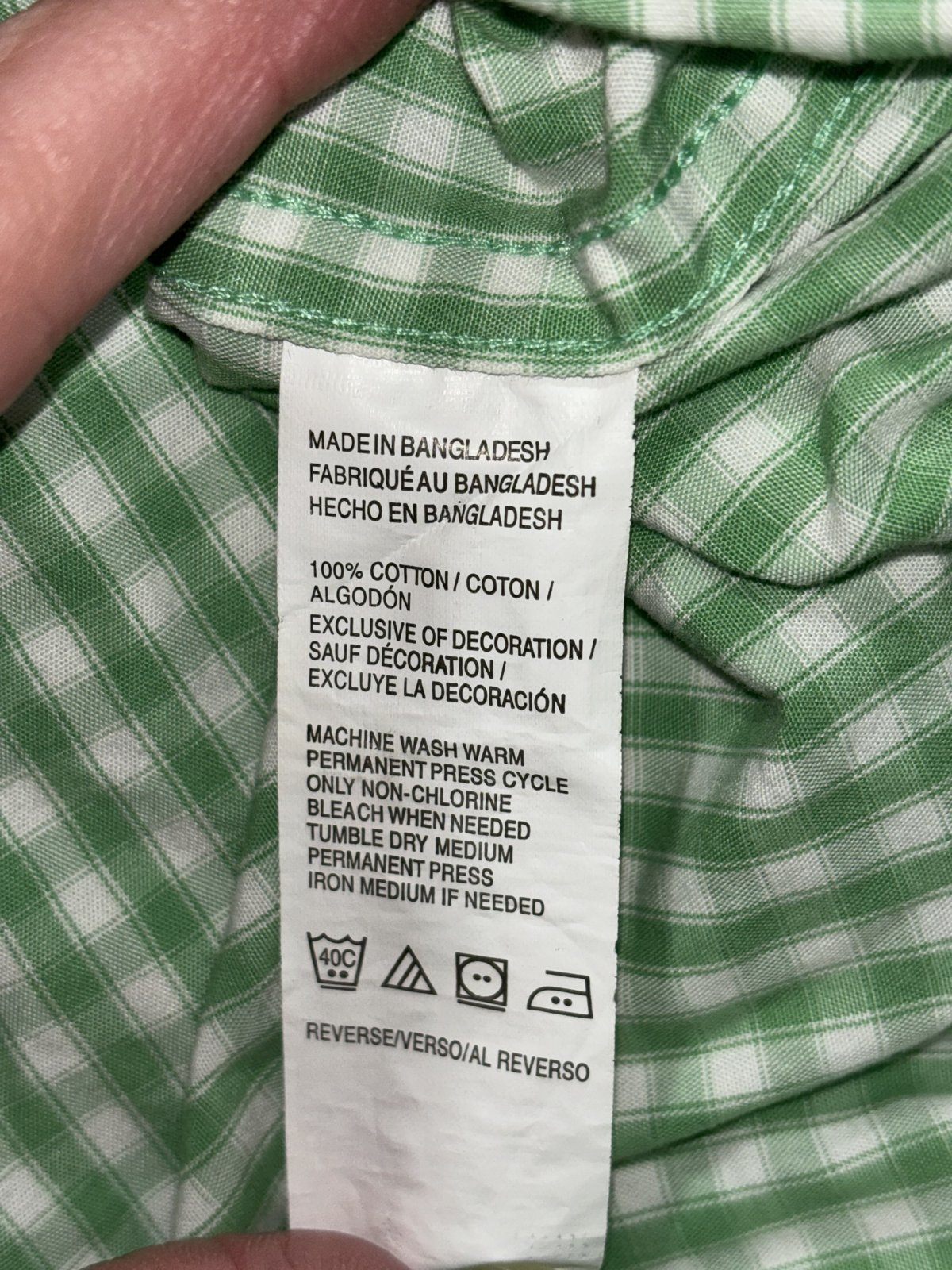 IZOD Men's Green White Gingham Check Shirt Size XL, photo 7 of 9