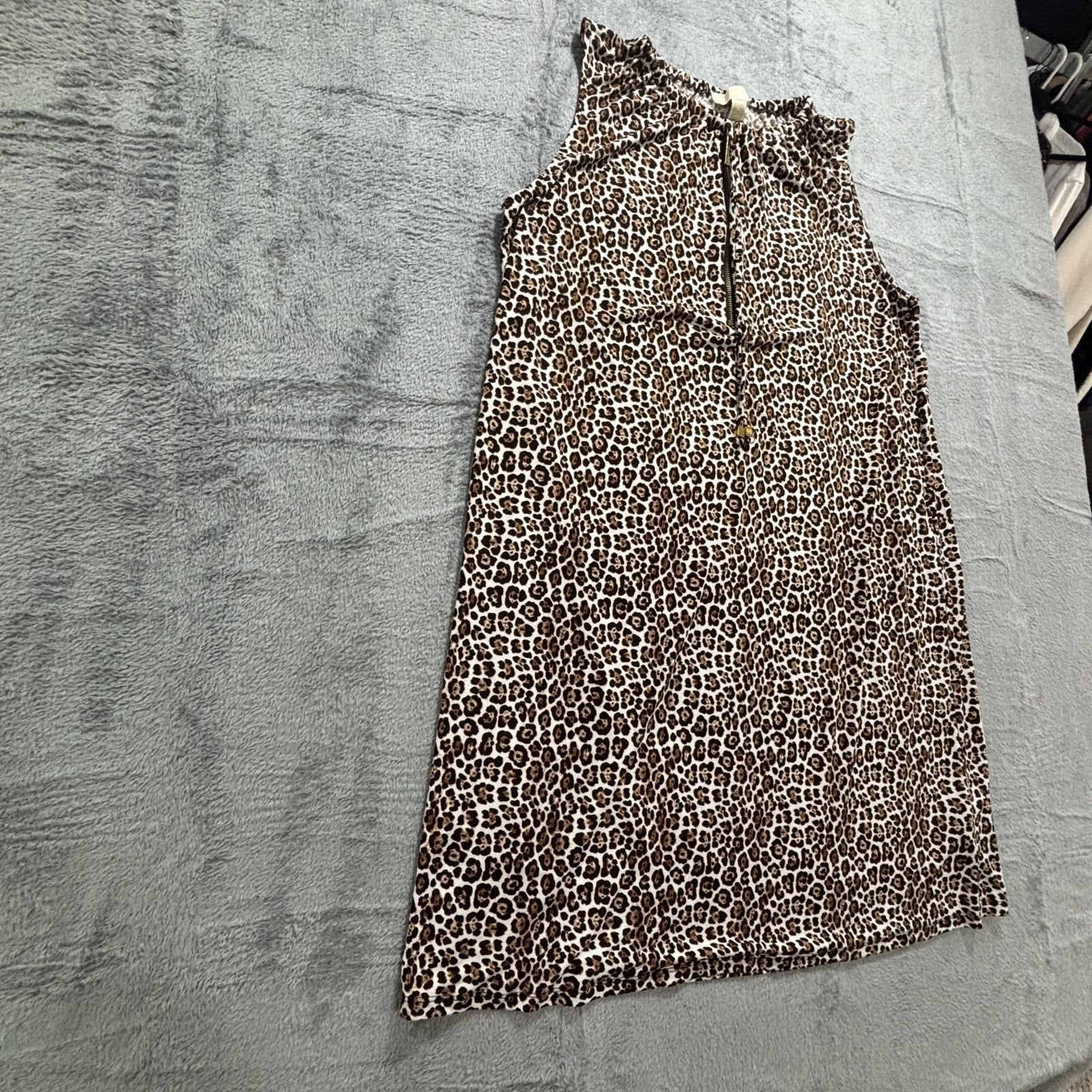 Michael Kors Womens XL Brown Leopard Print Sleeveless Mini Dress Casual Vintage
