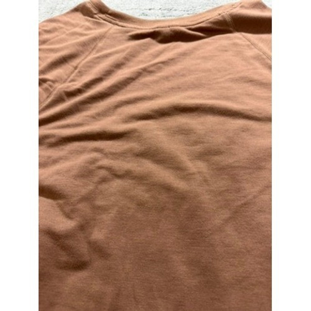 JoySpun Womens Brown Raglan Short Sleeve Crewneck Activewear Top M 8-10 Comfort