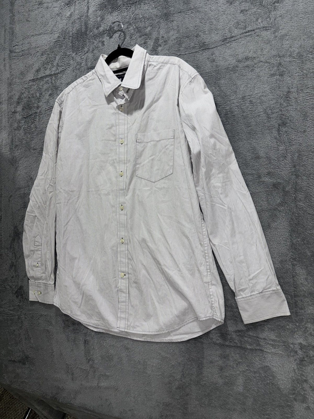 Banana Republic Mens L 16-16 1/2 Gray Striped Long Sleeve Button Up Dress Shirt