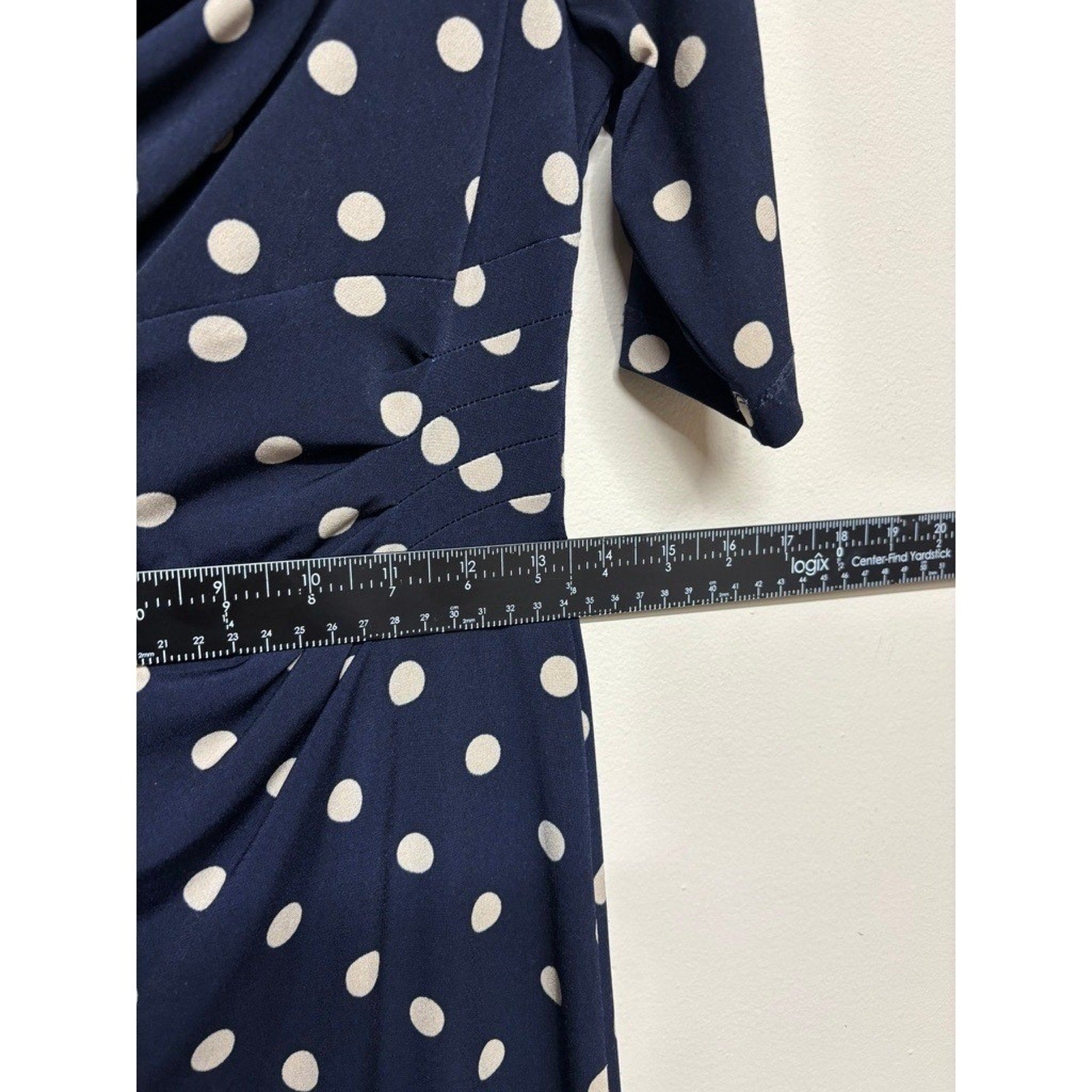 Connected Apparel Navy Polka Dot Sheath Pencil Dress 8 Pinup Classic Stretch