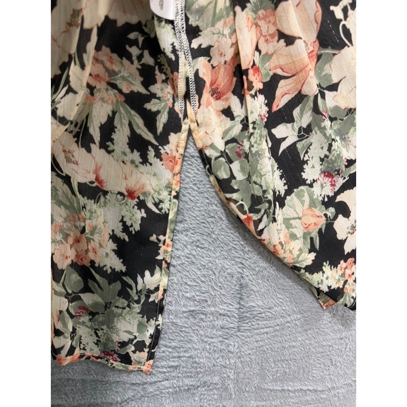 Maurices Womens Floral Kimono Cardigan Sheer Metallic Chiffon Wrap One Size