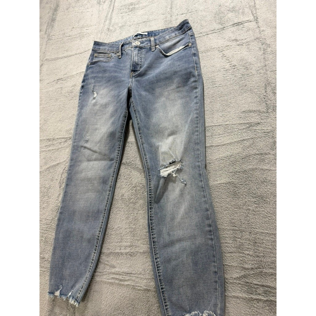 LC Lauren Conrad Skinny Ankle Jeans Light Wash Distressed Frayed Hem Size 12