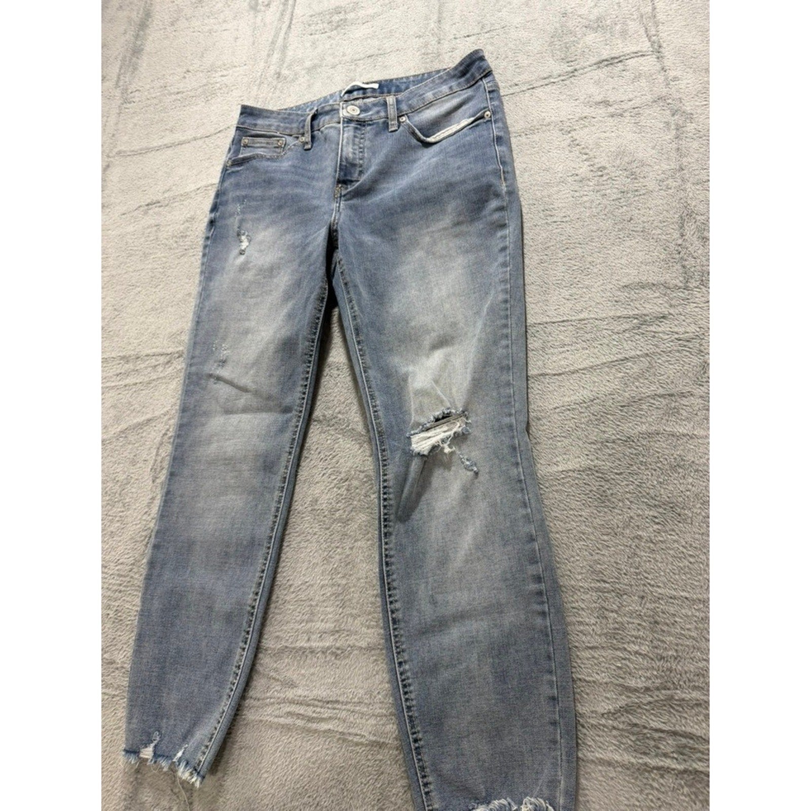 LC Lauren Conrad Skinny Ankle Jeans Light Wash Distressed Frayed Hem Size 12