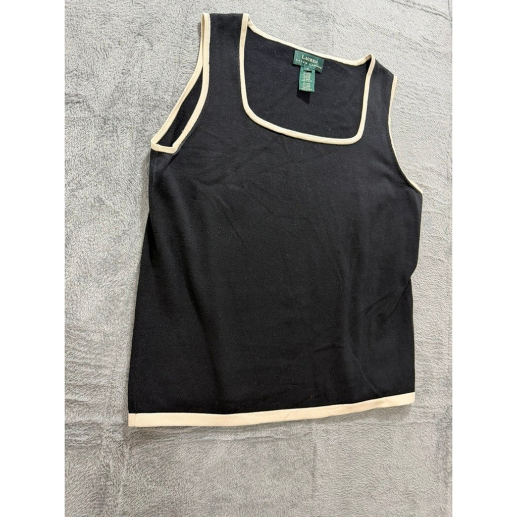 Lauren Ralph Lauren Tank Top Womens XL Black Silk Blend Contrast Trim Knit