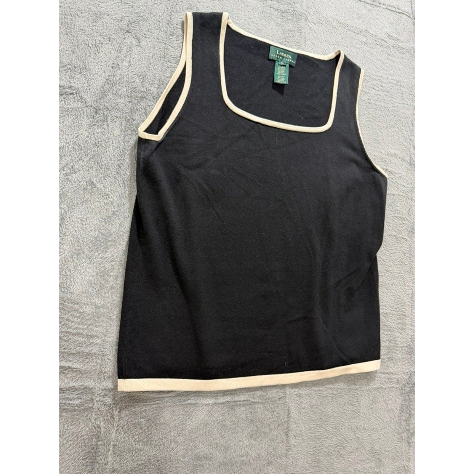 Lauren Ralph Lauren Tank Top Womens XL Black Silk Blend Contrast Trim Knit