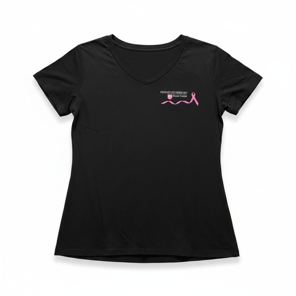 District Made XL Black Womens V-Neck T-Shirt Breast Cancer Awareness Casual