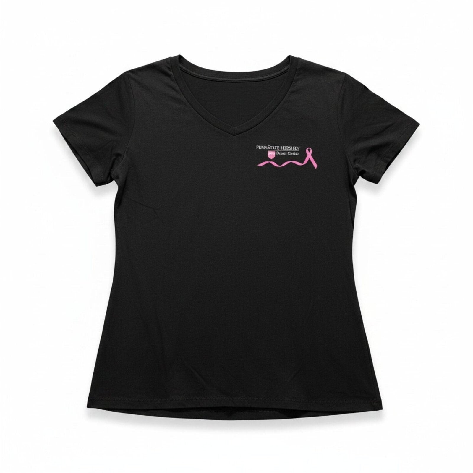 District Made XL Black Womens V-Neck T-Shirt Breast Cancer Awareness Casual