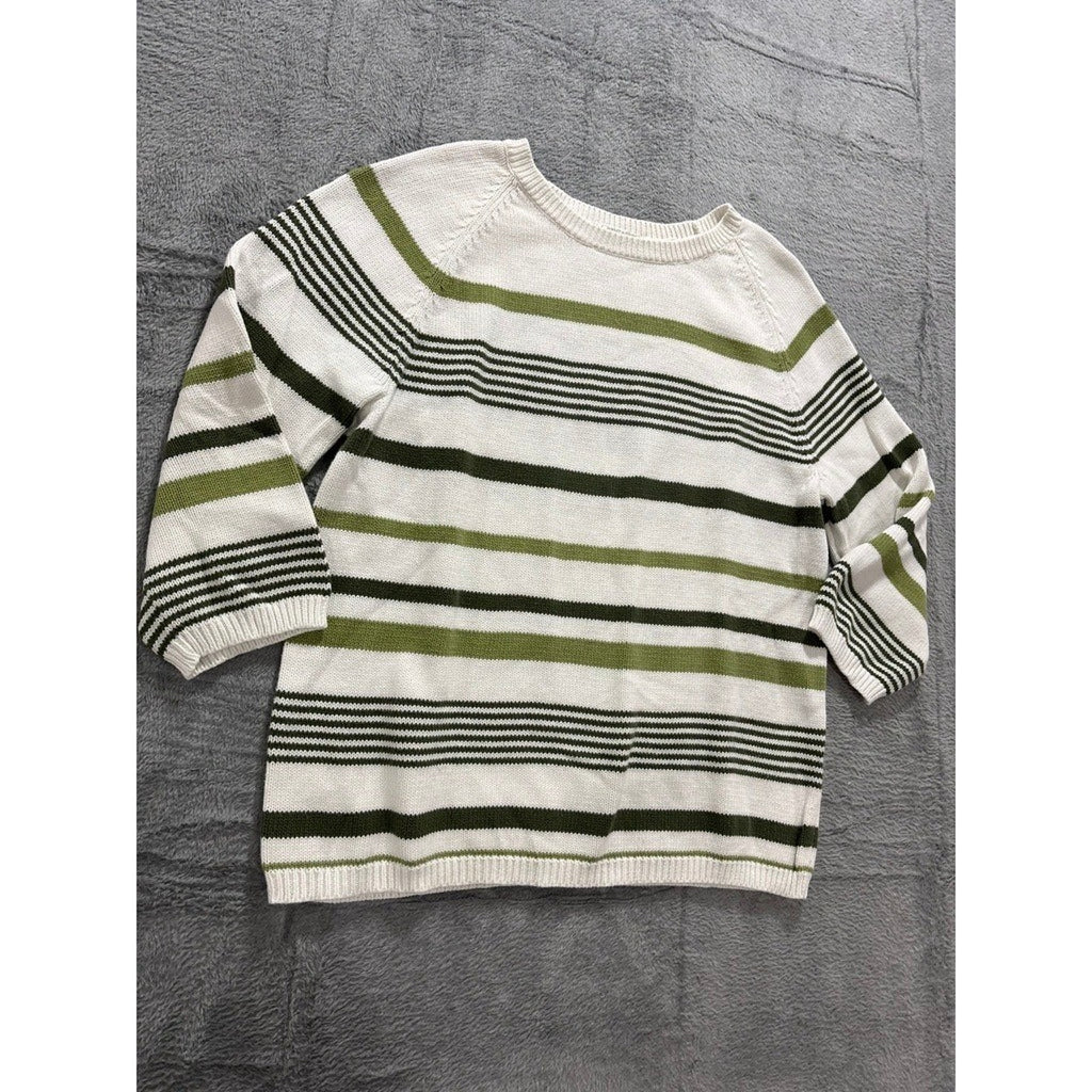 Christopher & Banks Sweater Womens Medium White Green Striped Cotton