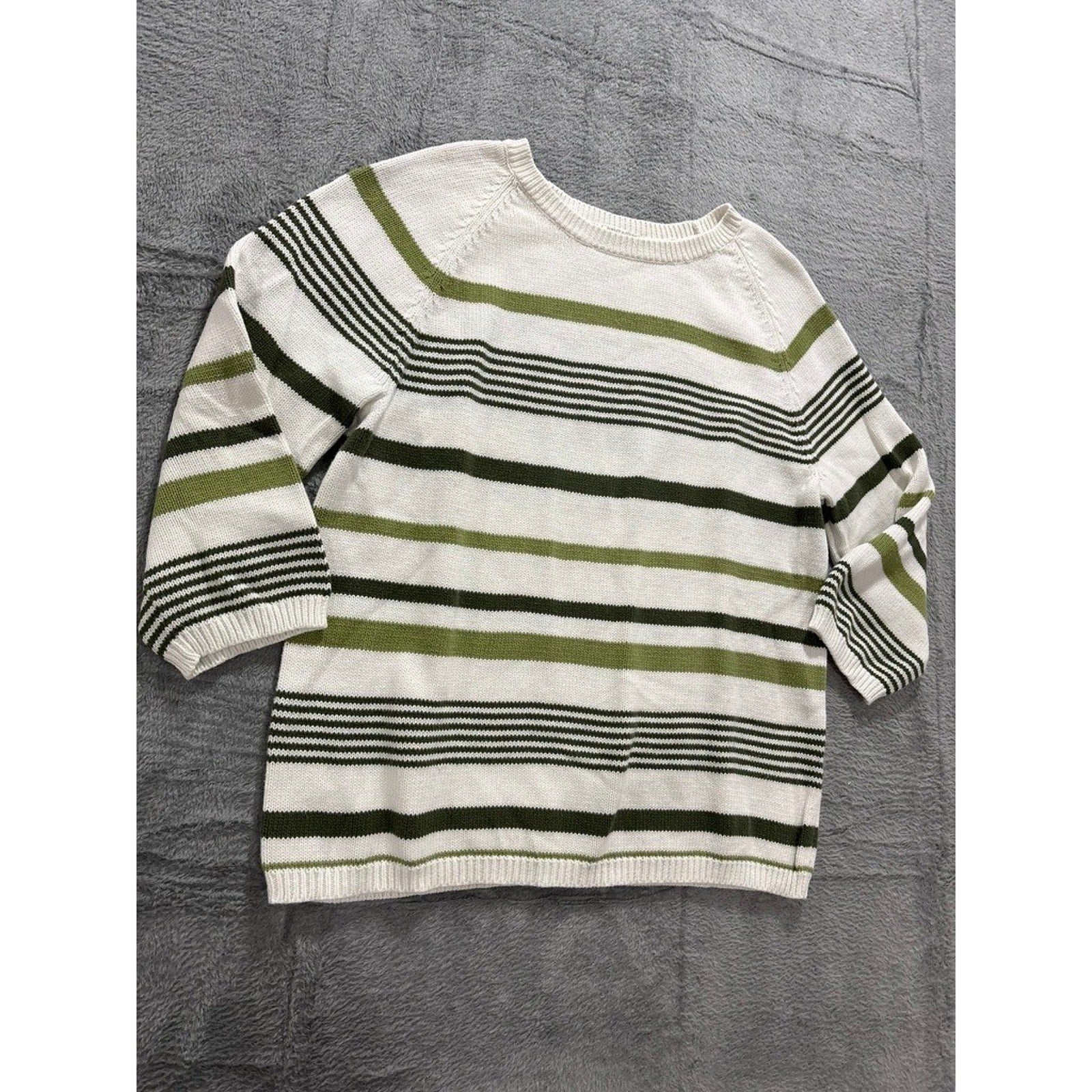 Christopher & Banks Sweater Womens Medium White Green Striped Cotton