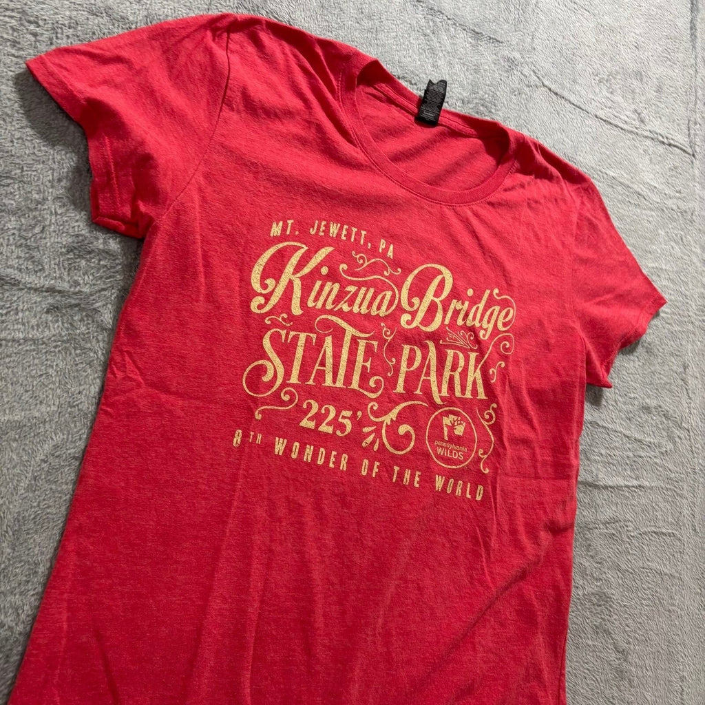Gildan L Womens Red Kinzua Bridge State Park Graphic Tee Casual Vintage Style