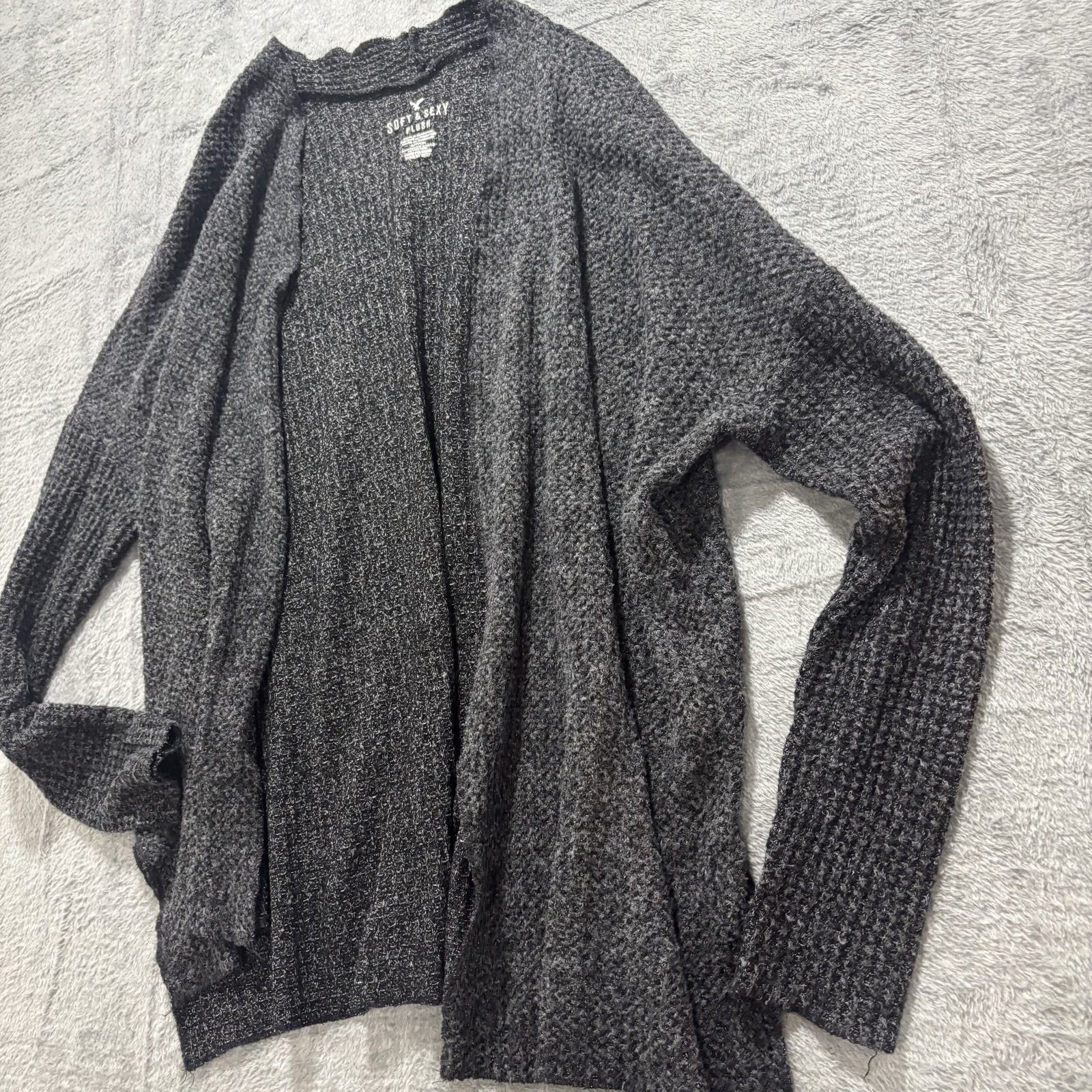 American Eagle Womens S Charcoal Gray Cardigan Open Front Soft Cozy Layering