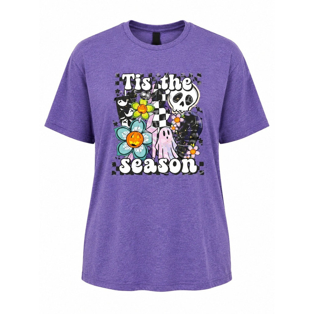 Gildan Softstyle Purple Halloween Tis the Season Graphic T-Shirt XL Womens Skull