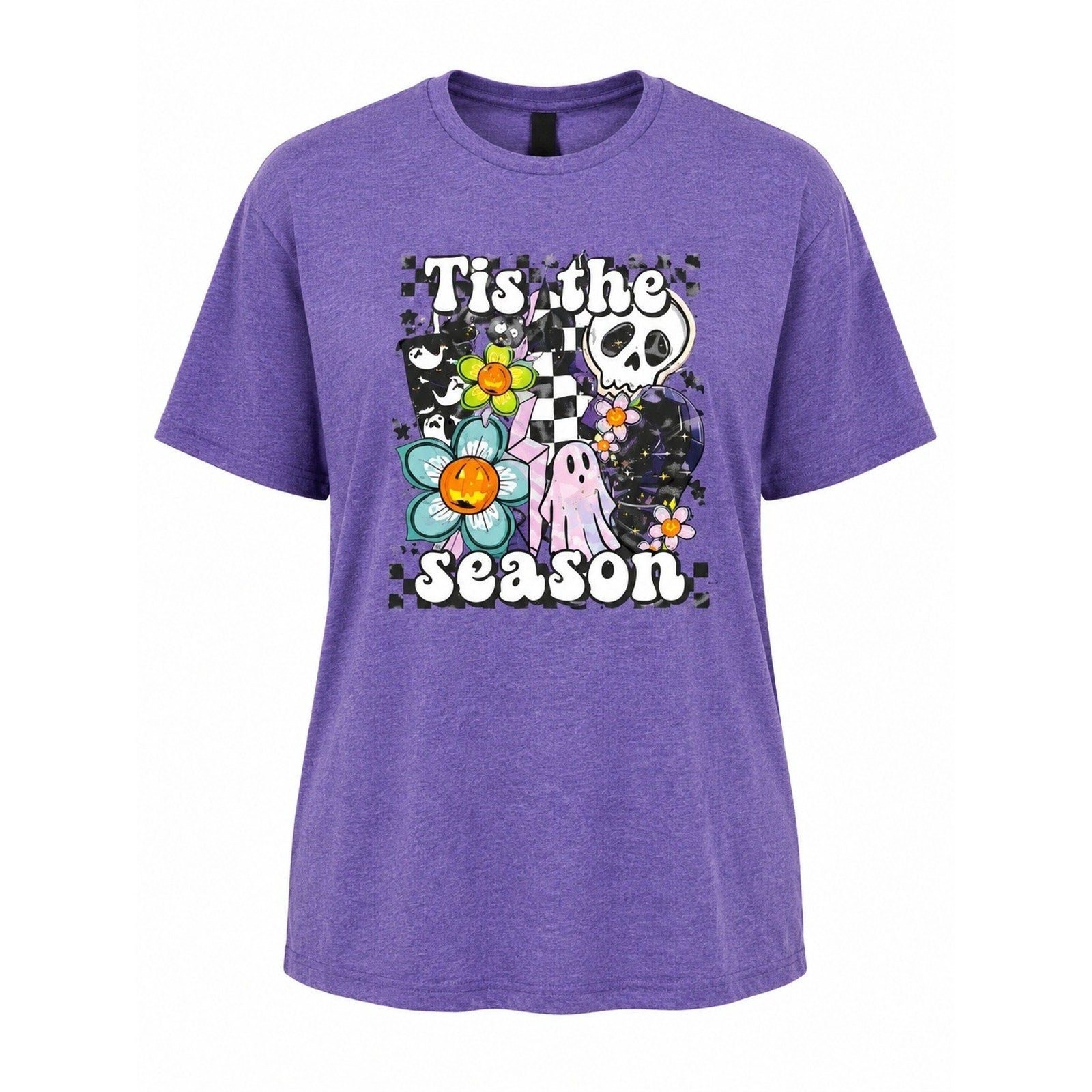 Gildan Softstyle Purple Halloween Tis the Season Graphic T-Shirt XL Womens Skull