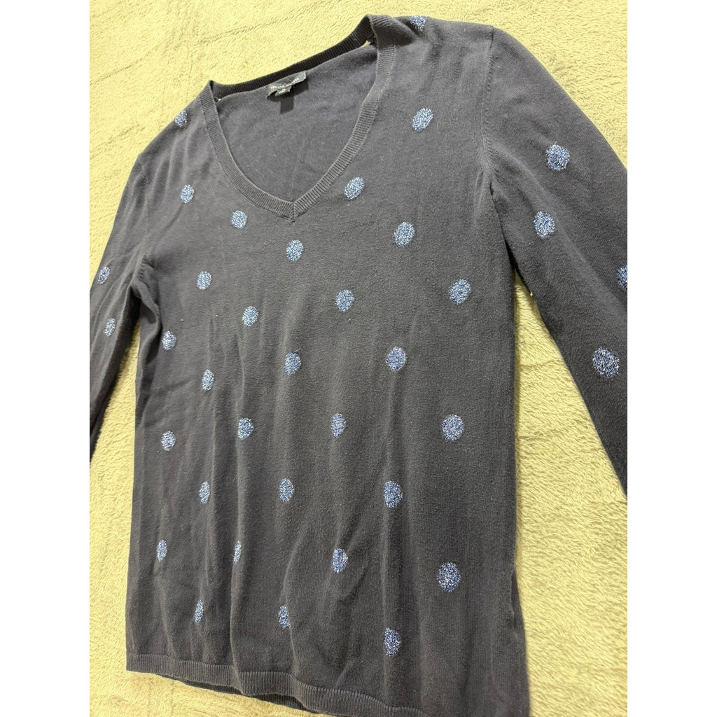 Tommy Hilfiger Sweater Womens M Navy Polka Dot V Neck Long Sleeve Preppy