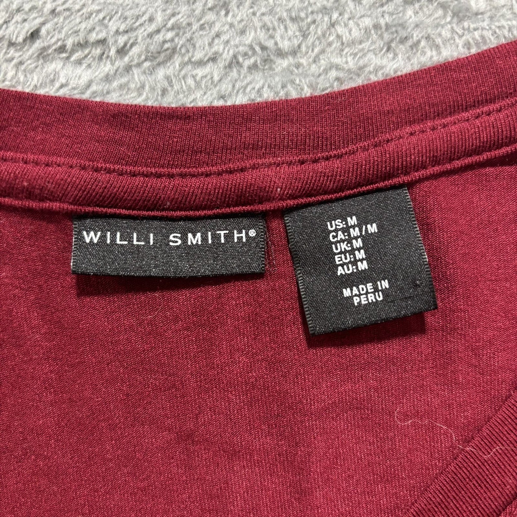Willi Smith Womens M Maroon V-Neck Long Sleeve Tee Shirt Casual Minimalist