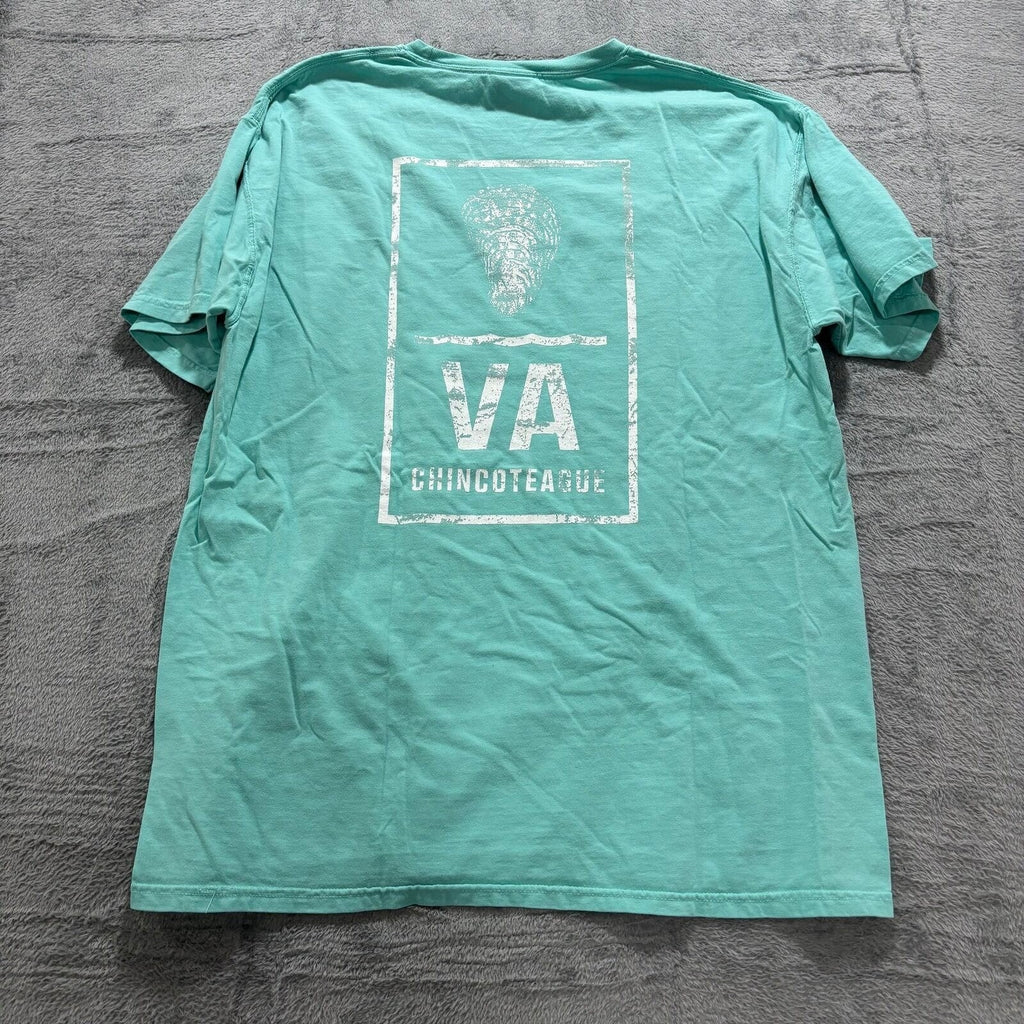ComfortWash Womens L Aqua Chincoteague VA Graphic T-Shirt Coastal Casual Vintage