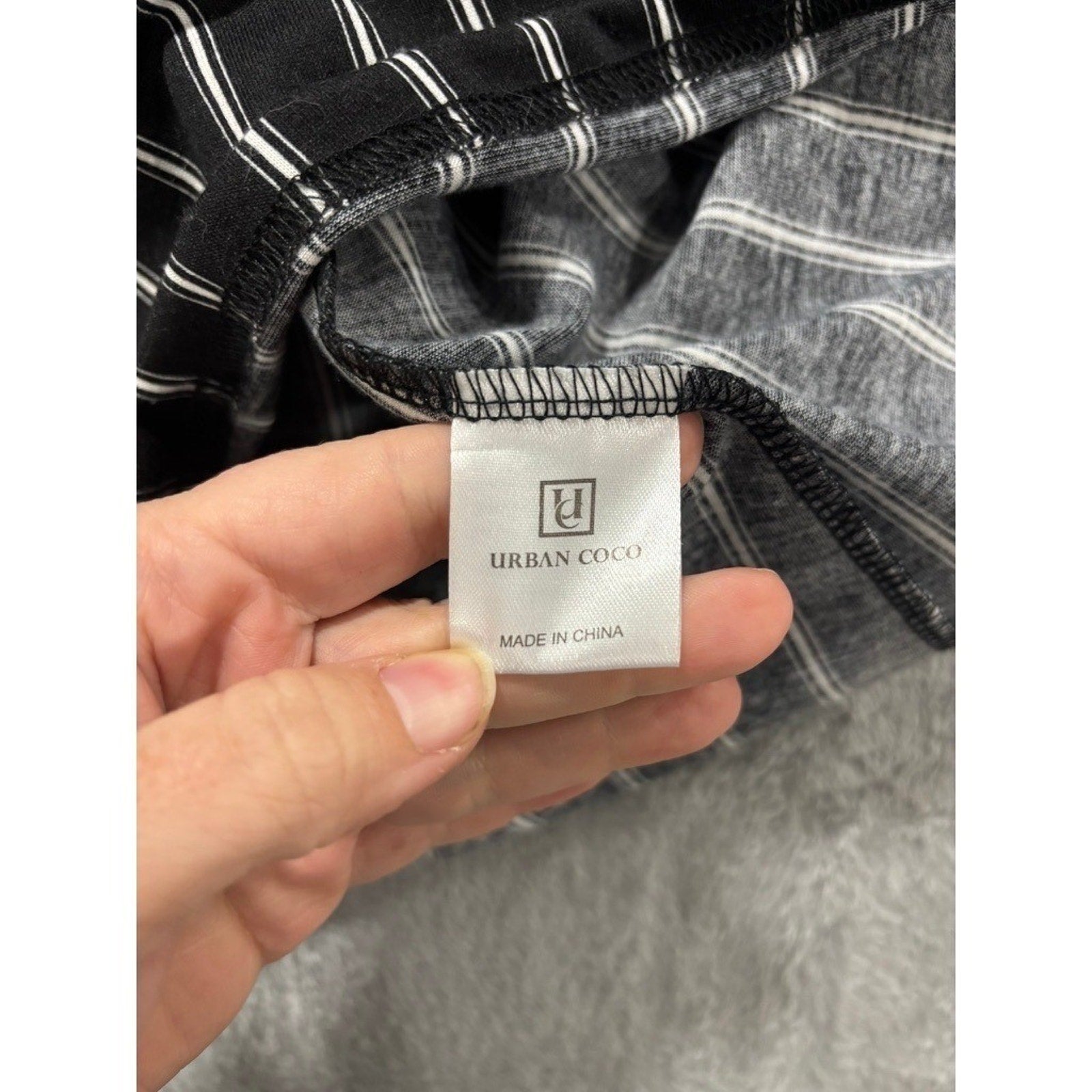 Urban Coco Black White Pinstripe A-Line Midi Skirt Elastic Waist Stretch S