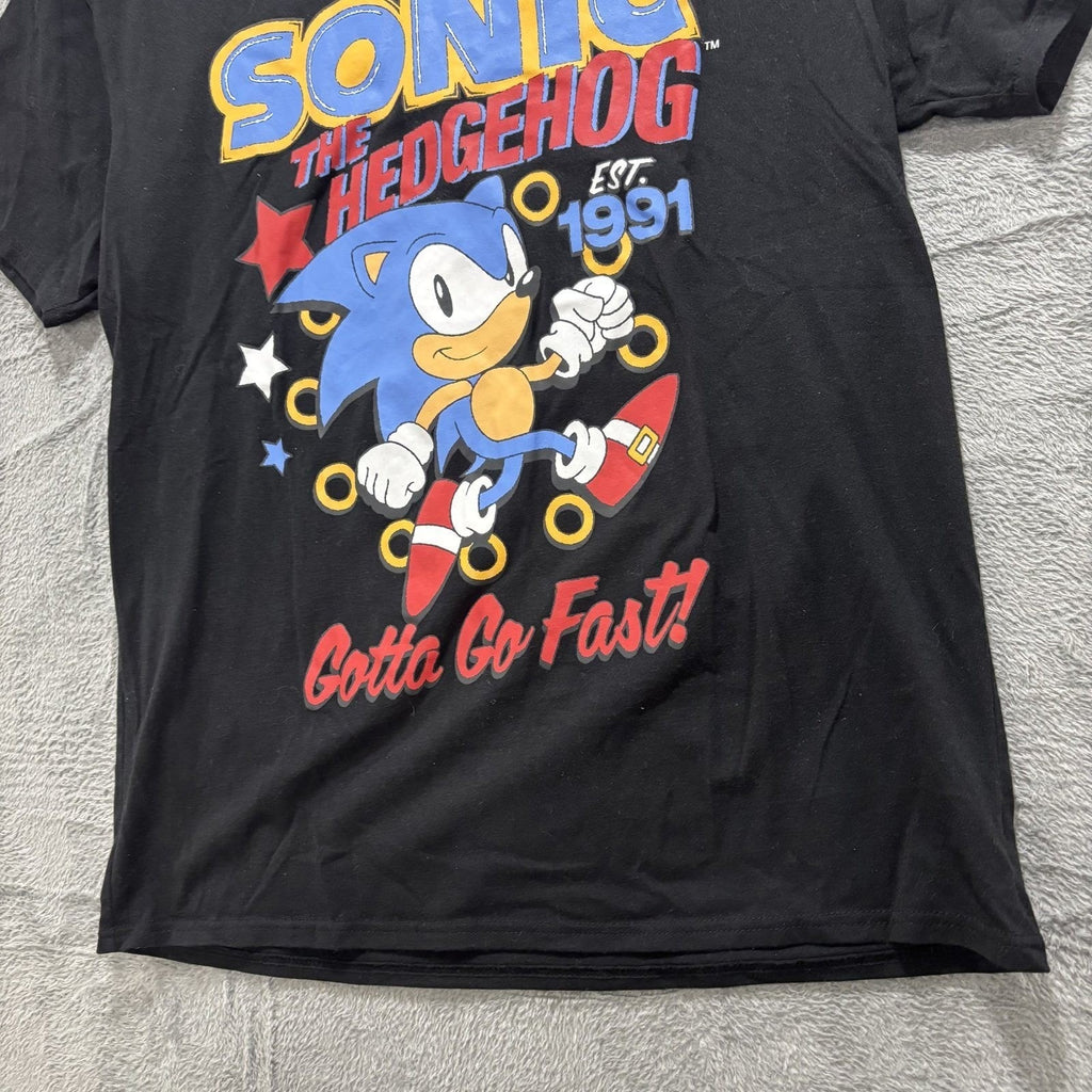 Sonic The Hedgehog L Black Graphic T-Shirt Womens Vintage Casual Retro Tee