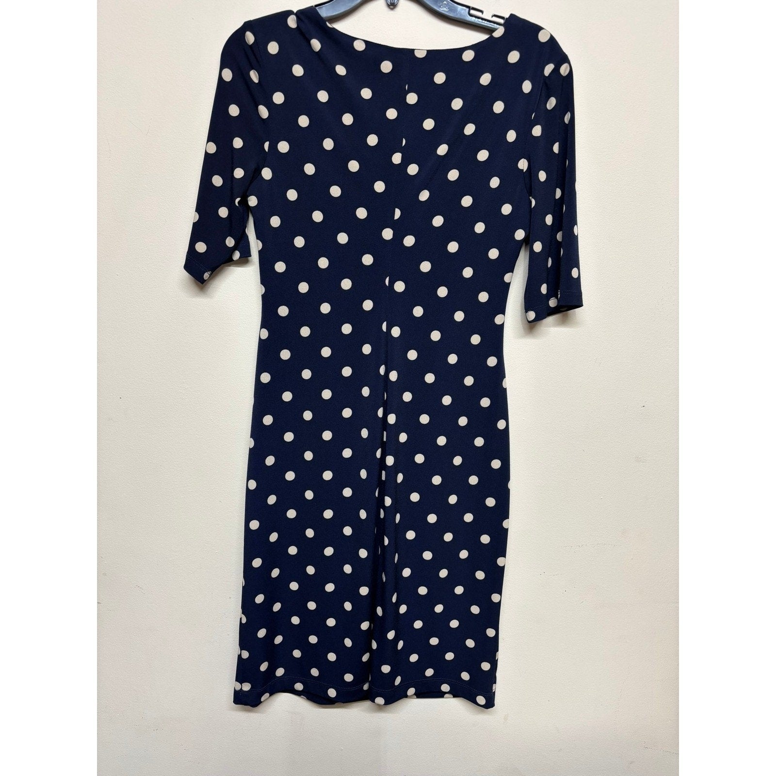 Connected Apparel Navy Polka Dot Sheath Pencil Dress 8 Pinup Classic Stretch