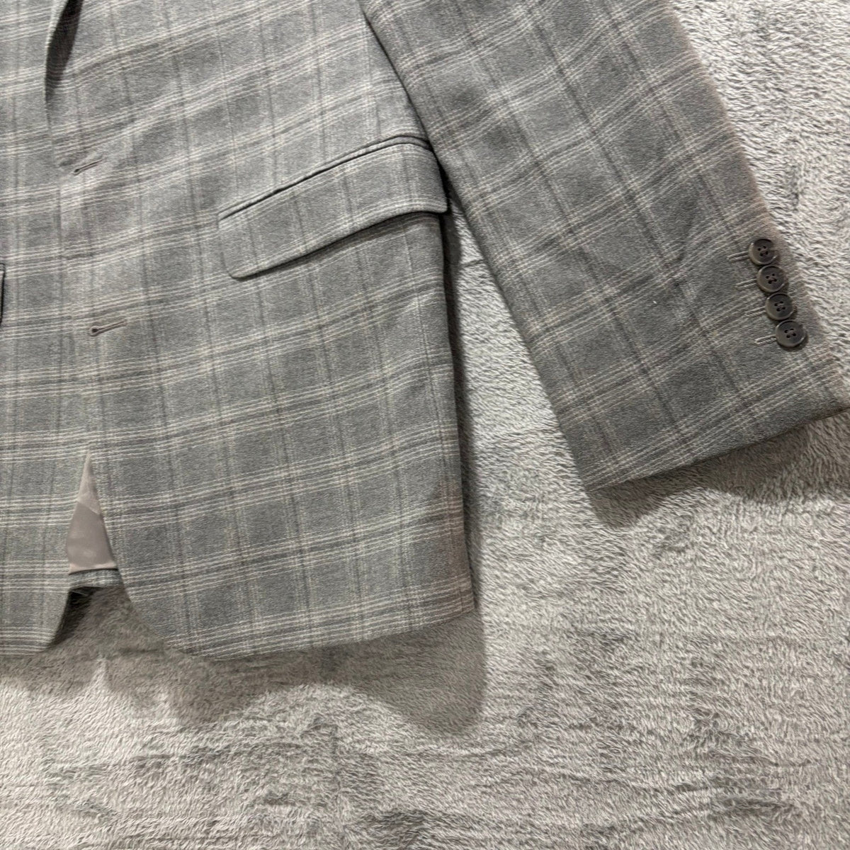Mens 42R Gray Plaid Slim Fit Blazer Sport Coat Two Button Wool Blend Preppy