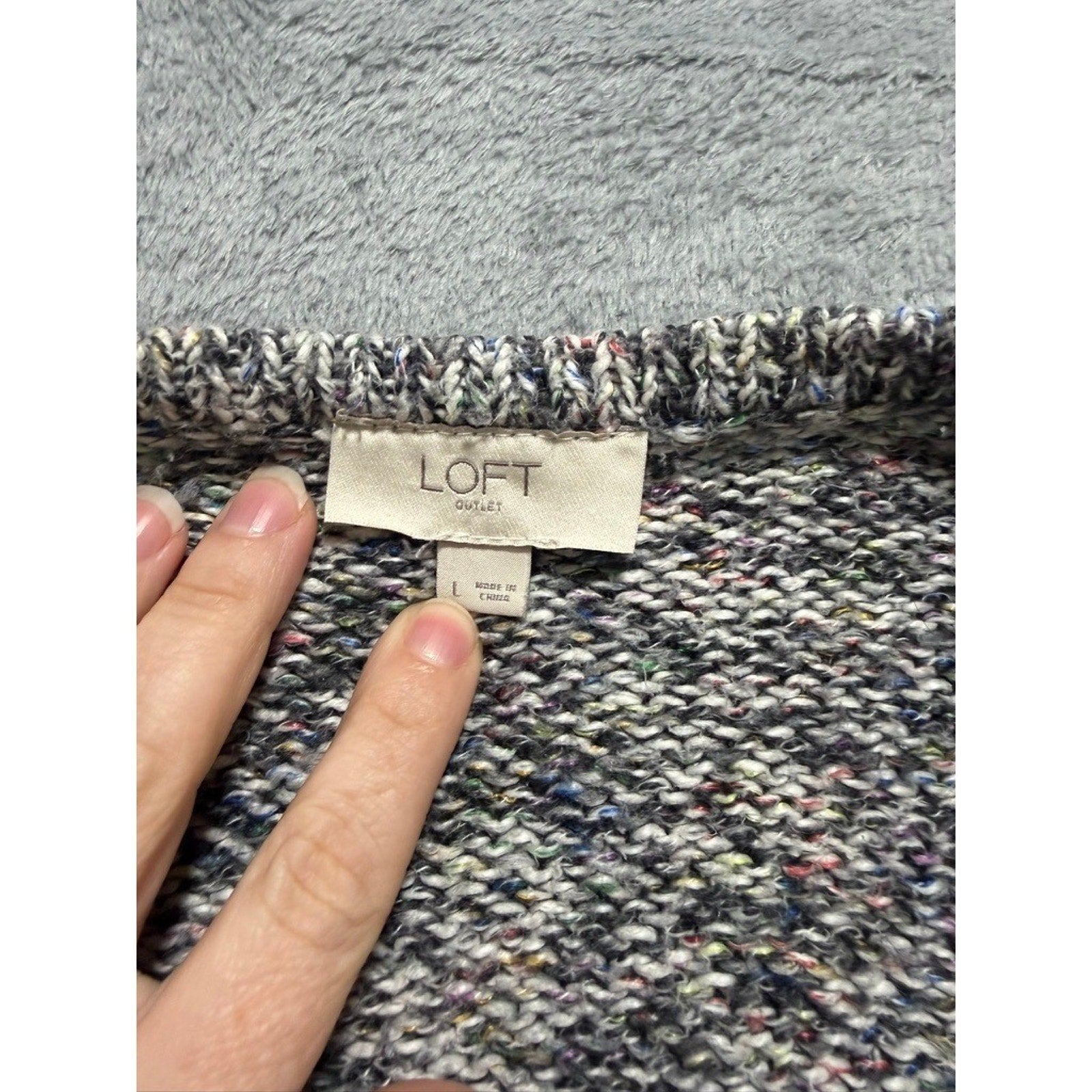 LOFT Outlet Womens Gray Marled Knit Open Front Cardigan Sweater Large Confetti