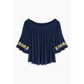 MAX EDITION Navy Off Shoulder Boho Peasant Blouse Embroidered L Coastal Cowgirl