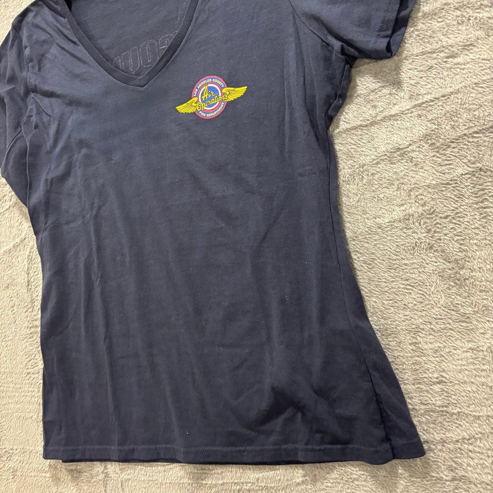 Port & Company L Navy Women LA County Fire Dept Air Operations V-Neck Tee Casual