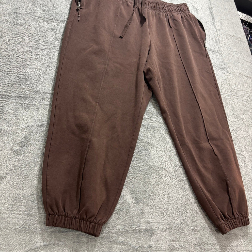 Womens XL Brown Jogger Sweatpants Relaxed Crop Drawstring Athleisure Lounge