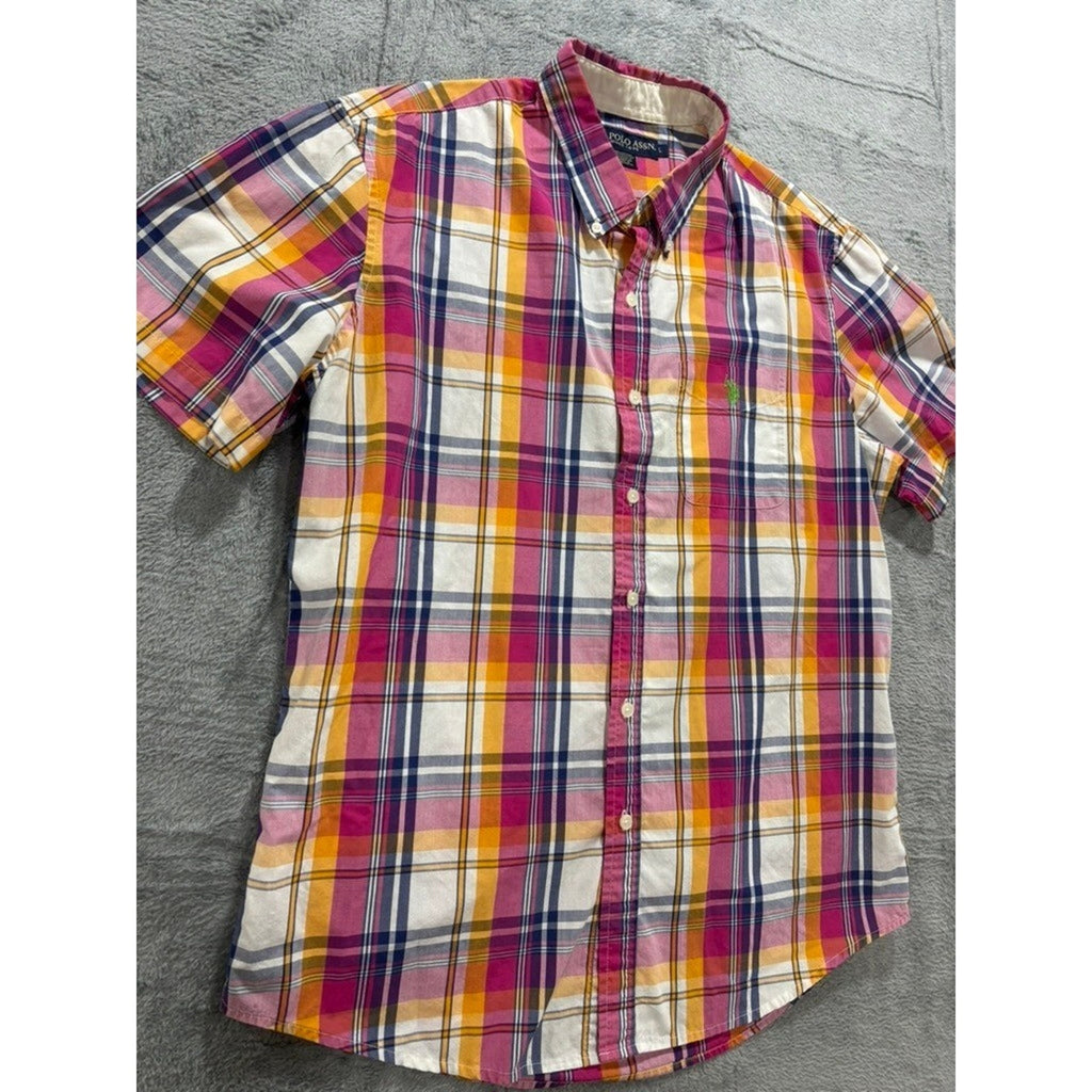 US Polo Assn Shirt Mens L Plaid Button Up Short Sleeve Multicolor Classic