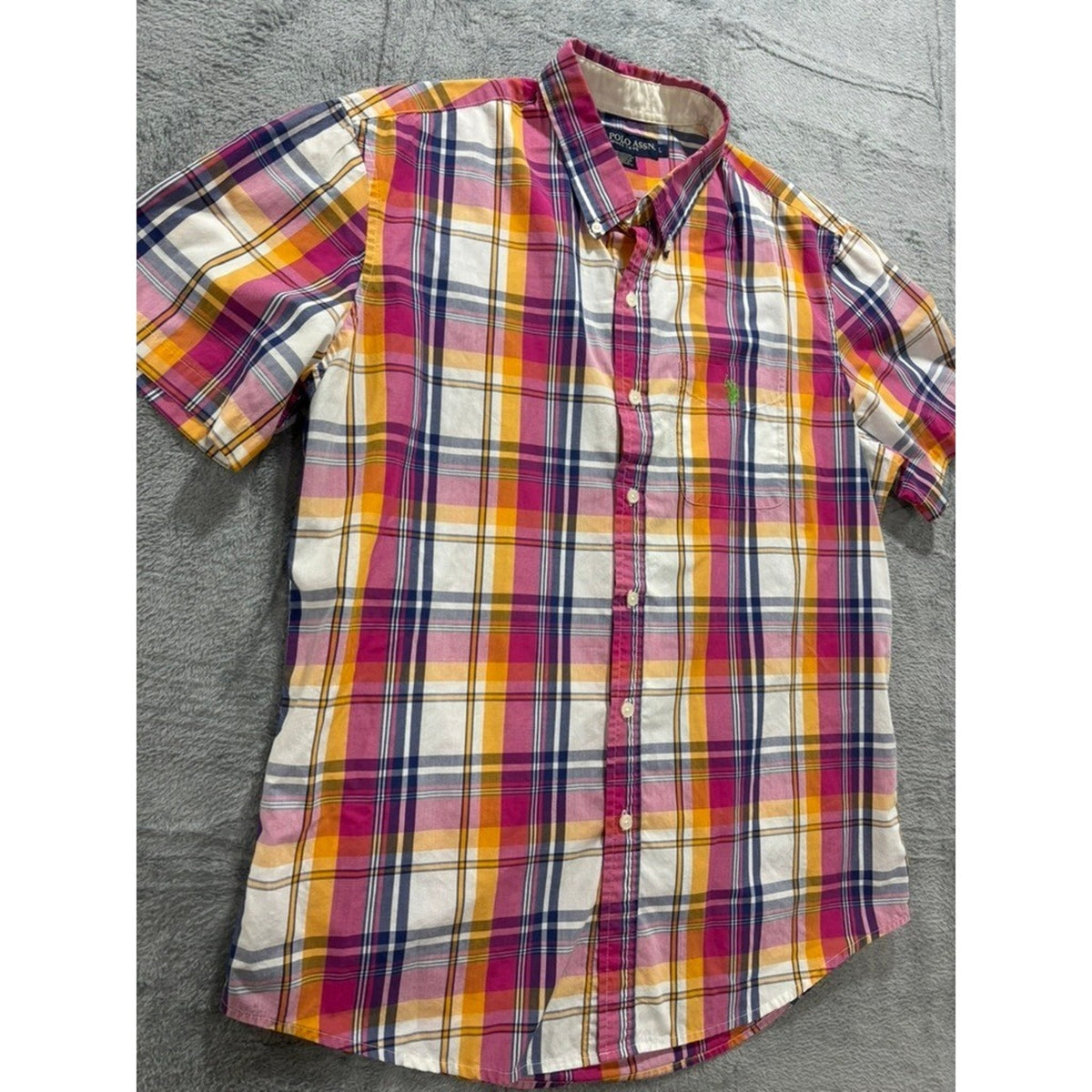 US Polo Assn Shirt Mens L Plaid Button Up Short Sleeve Multicolor Classic