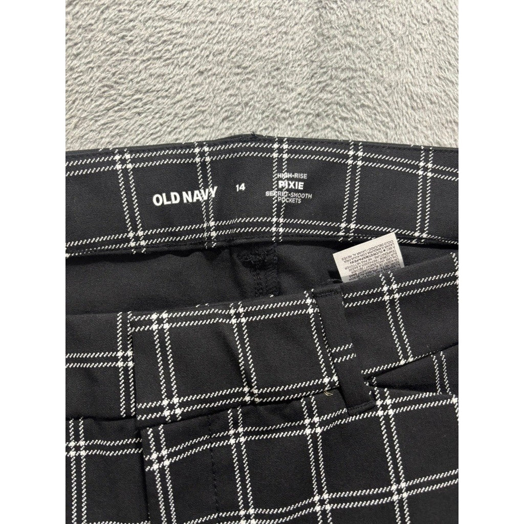 Old Navy Pixie High Rise Ankle Pants Black White Windowpane Plaid Womens 14
