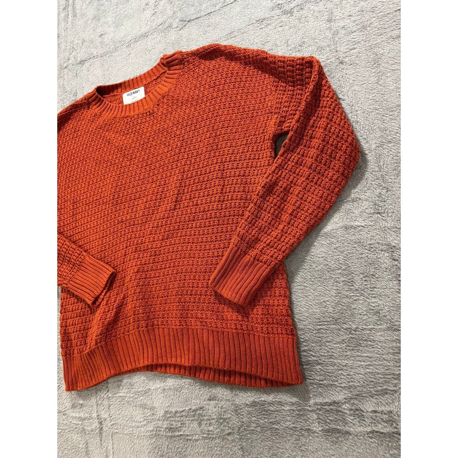 Old Navy Womens M Burnt Orange Waffle Knit Tunic Sweater Boho Casual Cozy